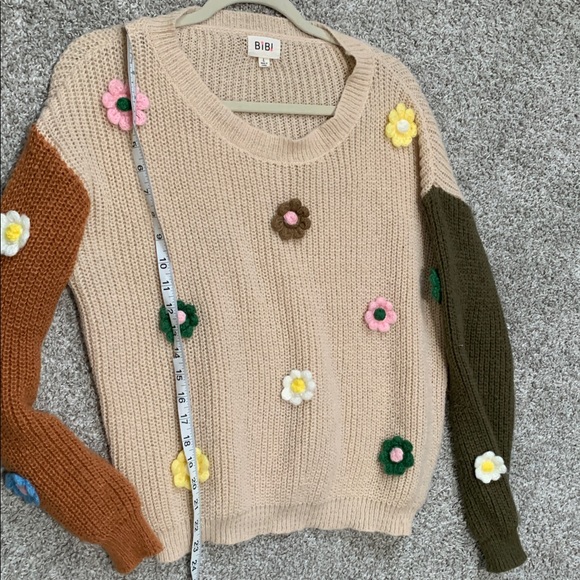 Bibi 3D Floral Colorblock Pullover Sweater Size Large - Picture 6 of 8